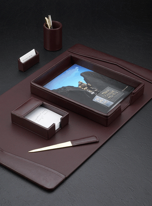 wine-colored leather 6 piece desk blotter set