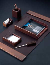 wood and leather 6 piece desk pad set