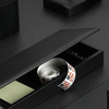 black leather stationery box showing inner compartments