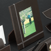 brown leather 4 x 6 photo frame with white stitched trim