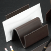 cocoa brown leather letter rack with white stitched trim