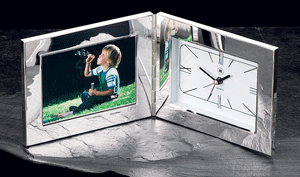 silver-plated brass photo frame and alarm clock combination