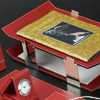 red leather double letter tray with chrome supports