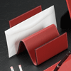 red leather letter rack