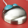 silver plated computer mouse with blue buttons