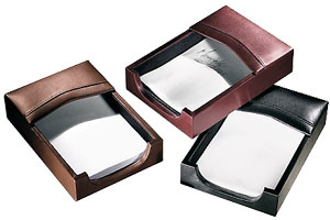 4 x 6 leather memo holders, shown in black, brown and Burgundy
