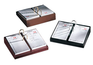 leather calendar stands, shown in black, brown and Burgundy