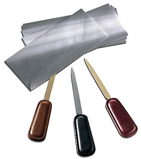 letter openers with black, brown and Burgundy leather handles