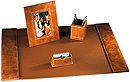 tan distressed leather desk set
