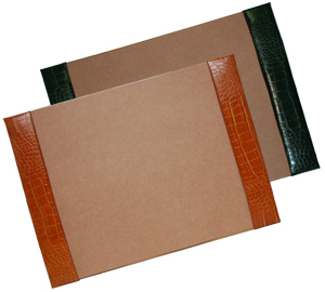 crocodile-grain leather desk pads, shown in luggage and hunter