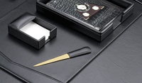 black leather 6 piece desk set