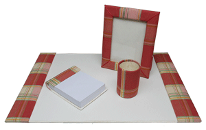 four piece plaid fabric desk blotter set
