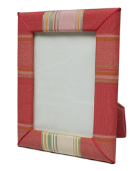 a plaid fabric covered photo frame with easel stand